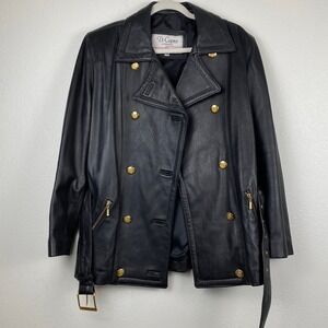 Vintage Di Capra Black Leather Motorcycle Jacket Biker Style Belt Gold Button S